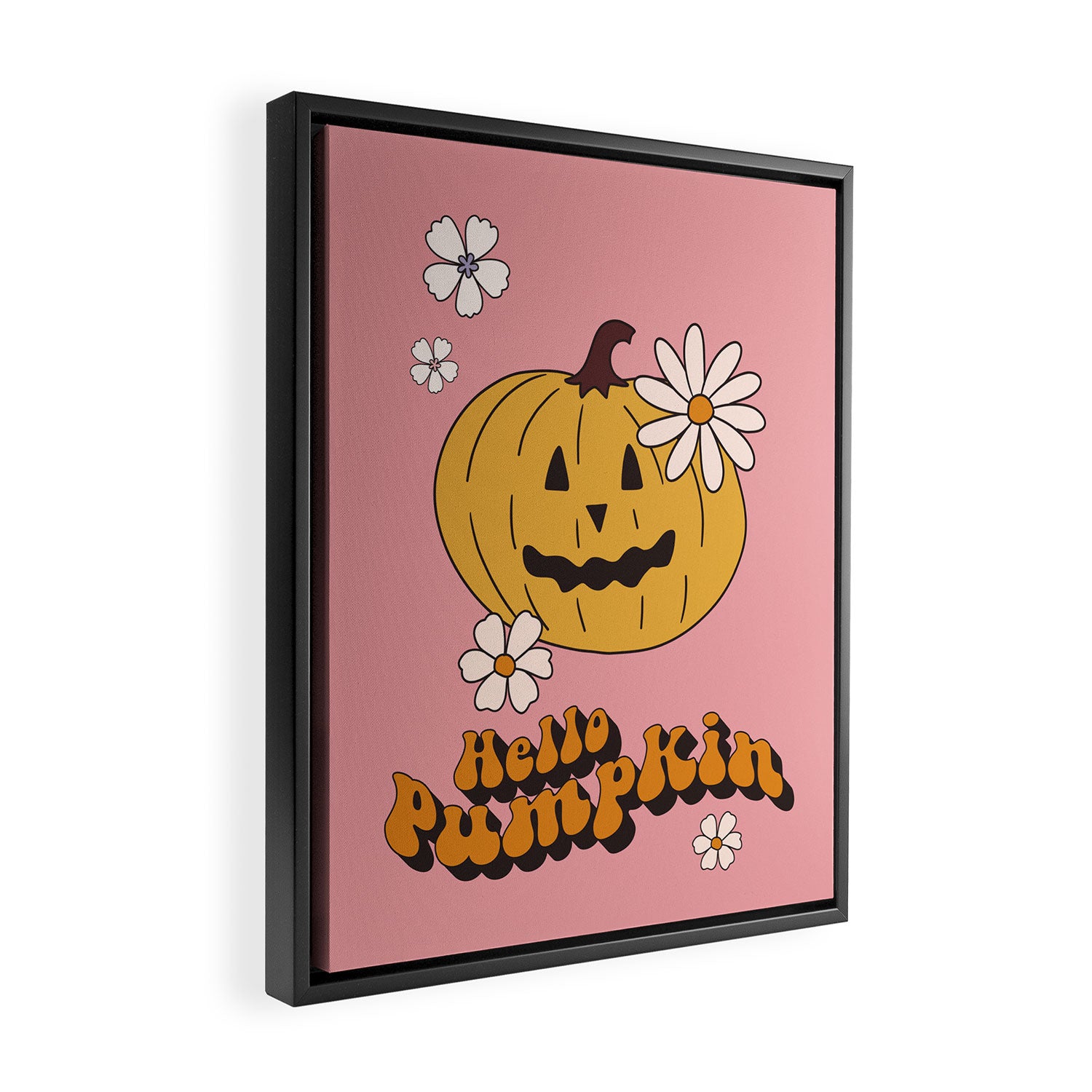 Hello Pumpkin Retro Pink Floral Print Framed Canvas Print Gallery Image 2