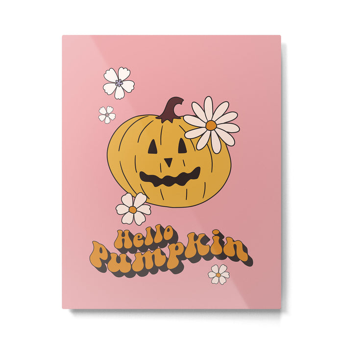 Hello Pumpkin Retro Pink Floral Print Metal Print Gallery Image 1