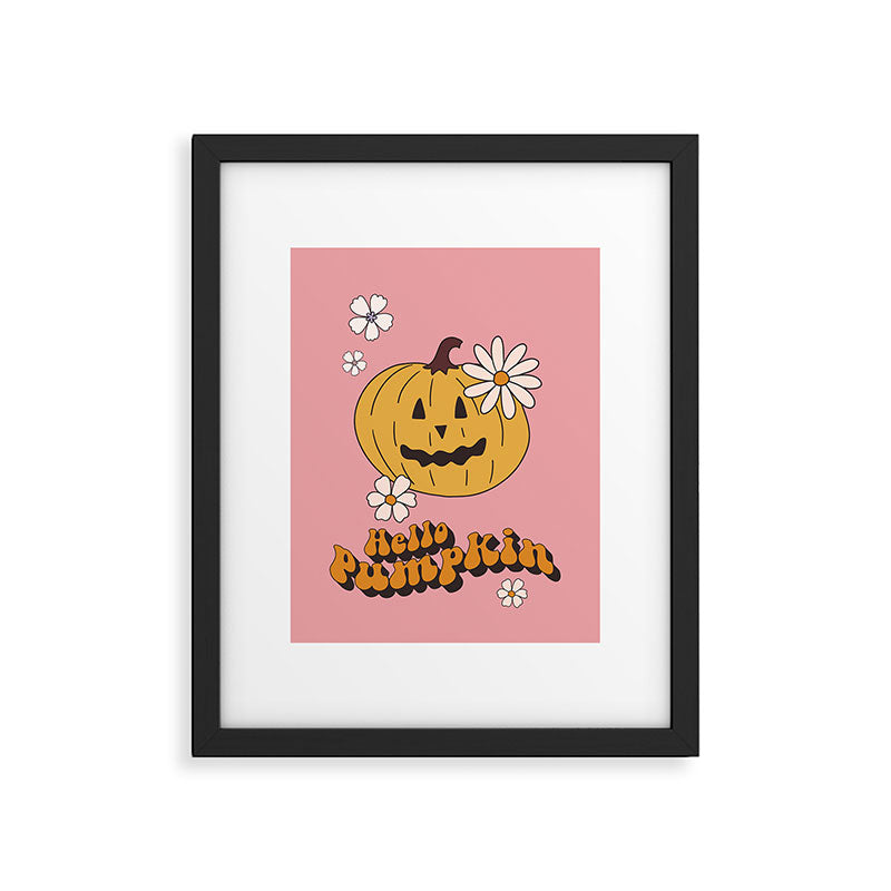 Hello Pumpkin Retro Pink Floral Print Framed Art Print Gallery Image 5