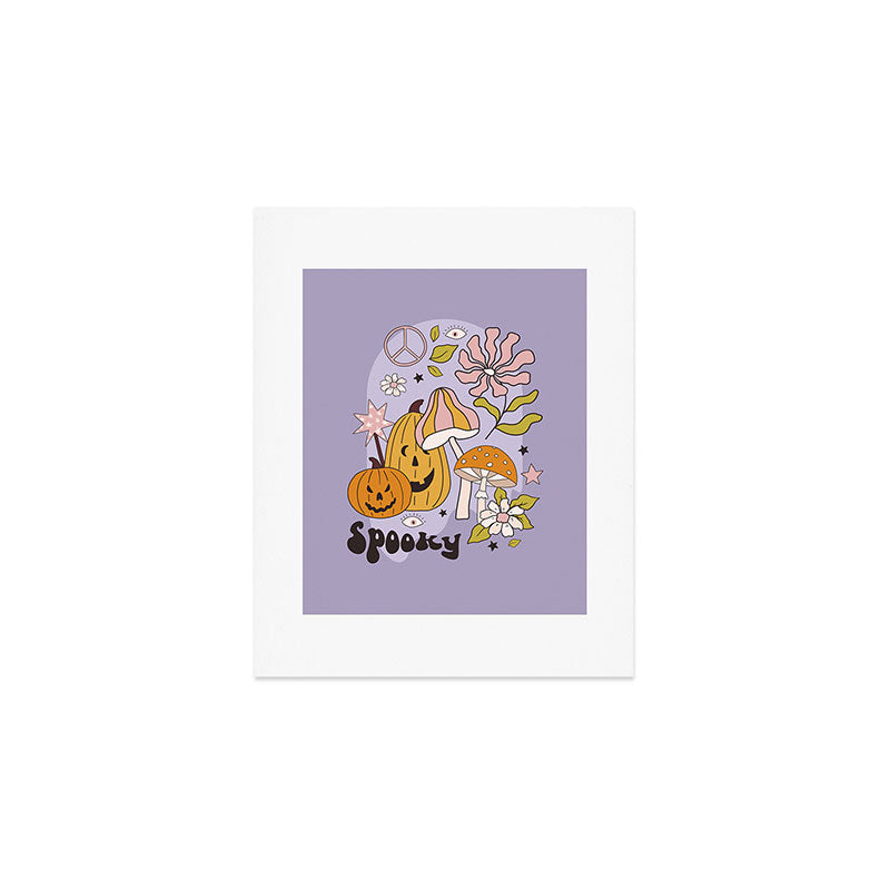 Hippie Groovy Halloween Print in Pastel Lilac Art Print Gallery Image 1