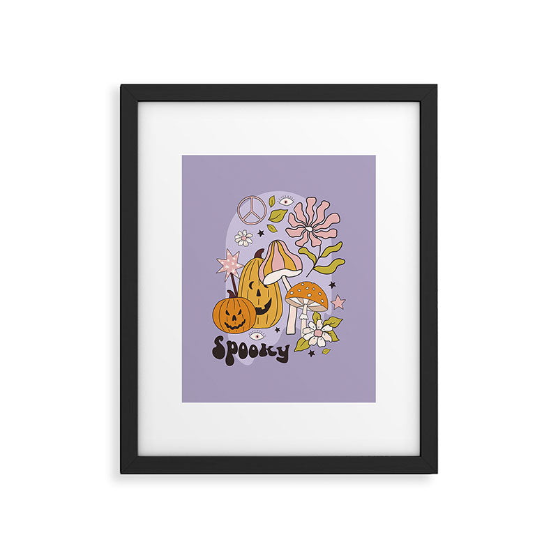 Hippie Groovy Halloween Print in Pastel Lilac Framed Art Print Gallery Image 5