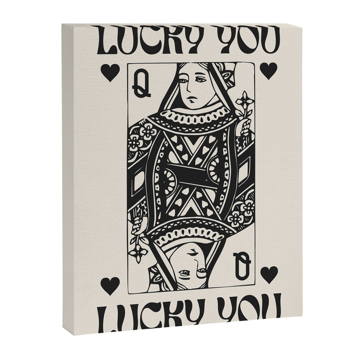 Lucky you Queen of Hearts Black and White Canvas Print Gallery Image 1