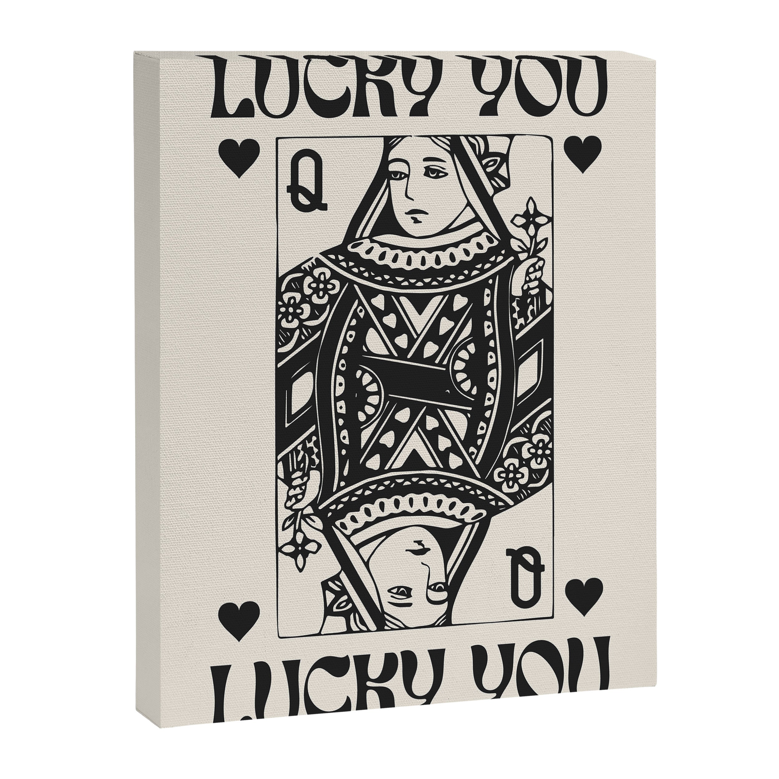Lucky you Queen of Hearts Black and White Canvas Print Gallery Image 6