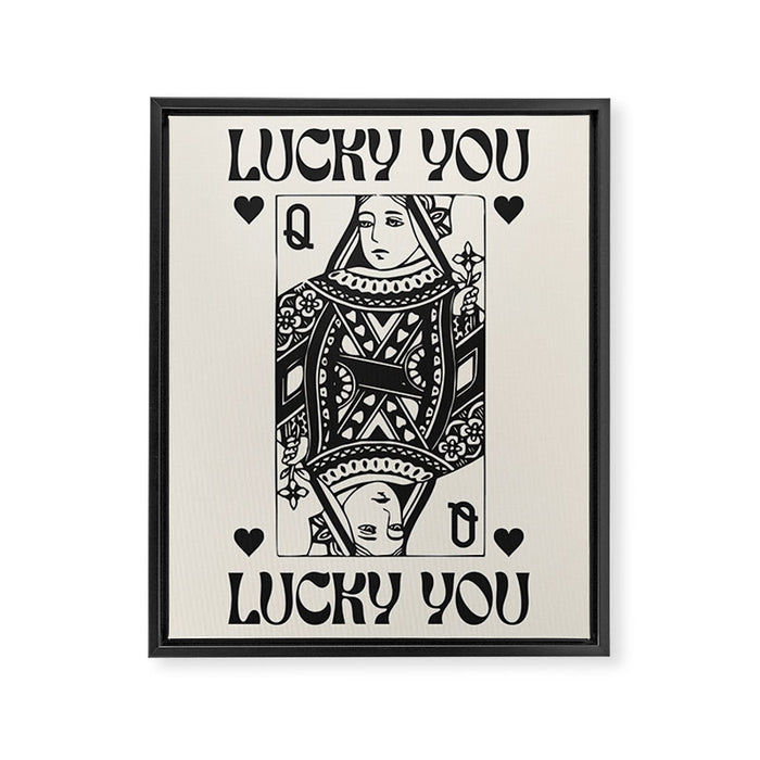 Lucky you Queen of Hearts Black and White Framed Canvas Print Gallery Image 1