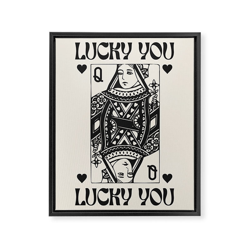 Lucky you Queen of Hearts Black and White Framed Canvas Print Gallery Image 6