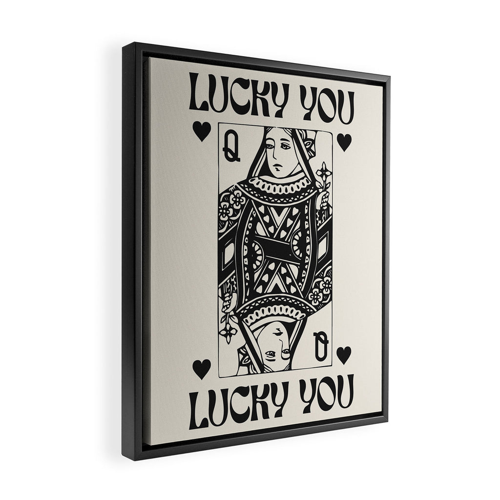 Lucky you Queen of Hearts Black and White Framed Canvas Print Gallery Image 2