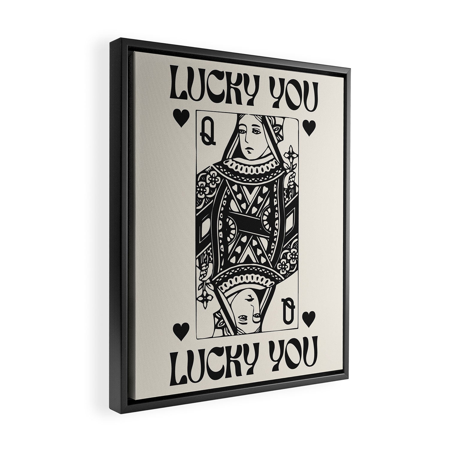 Lucky you Queen of Hearts Black and White Framed Canvas Print Gallery Image 2