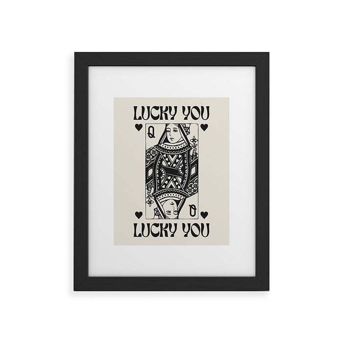 Lucky you Queen of Hearts Black and White Framed Art Print Gallery Image 1