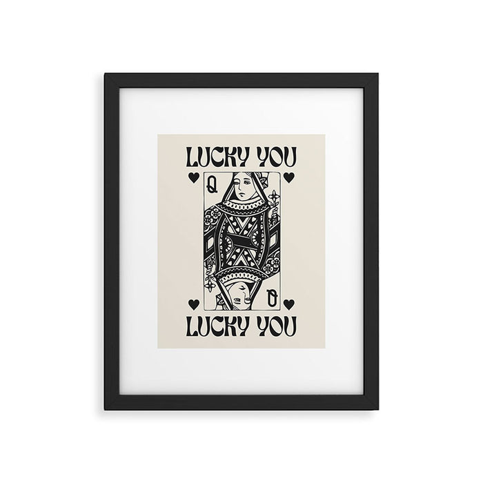 Lucky you Queen of Hearts Black and White Framed Art Print Gallery Image 1