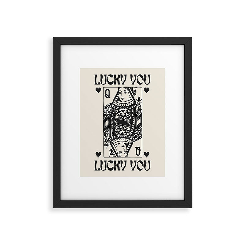 Lucky you Queen of Hearts Black and White Framed Art Print Gallery Image 5