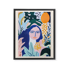 Matisse style Woman Portrait with Plants in Blue Tones Framed Canvas Print Gallery Image 6