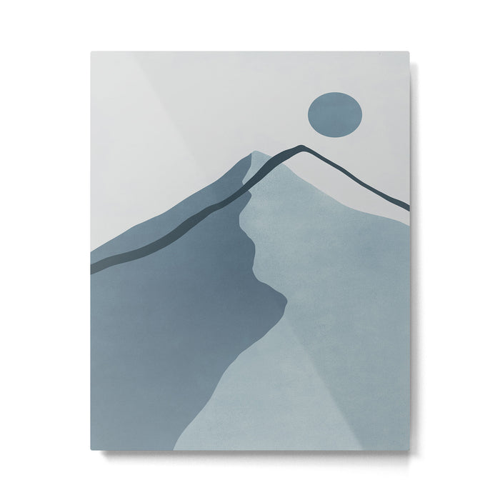 Minimalist Mountain Boho Landscape in Light Blue Tones Metal Print Gallery Image 1