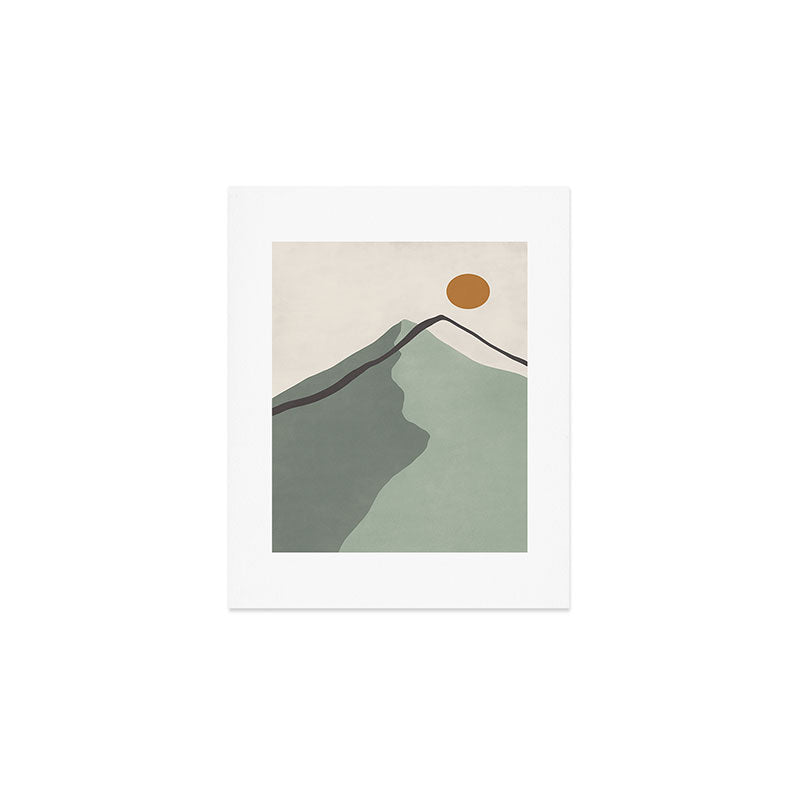 Minimalist Mountain Landscape in Sage Green Tones Art Print Gallery Image 1