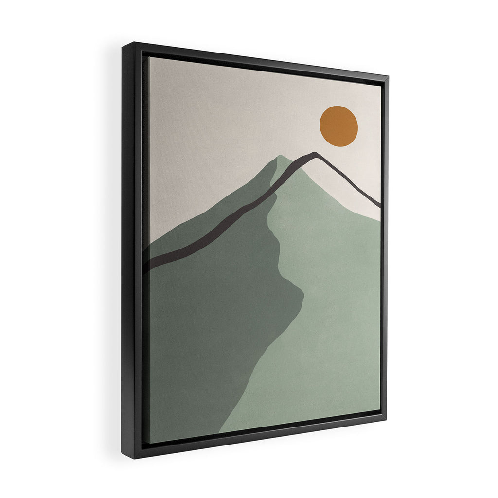 Minimalist Mountain Landscape in Sage Green Tones Framed Canvas Print Gallery Image 2