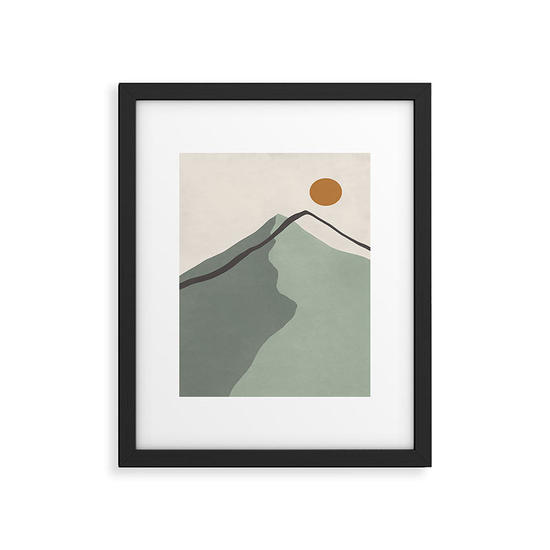Minimalist Mountain Landscape in Sage Green Tones Framed Art Print Gallery Image 1