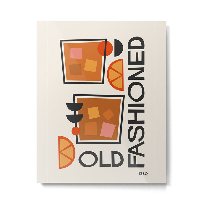 Old Fashioned Cocktail Minimalist Retro Print Metal Print Gallery Image 1