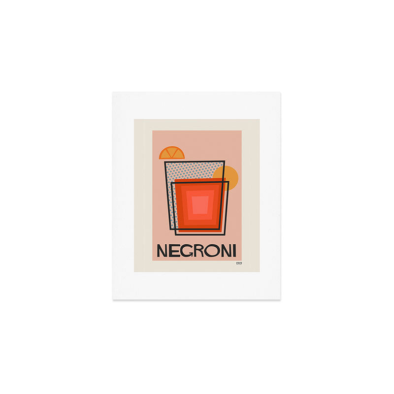 Retro Cocktail Print Negroni Pink Orange Art Print Gallery Image 1