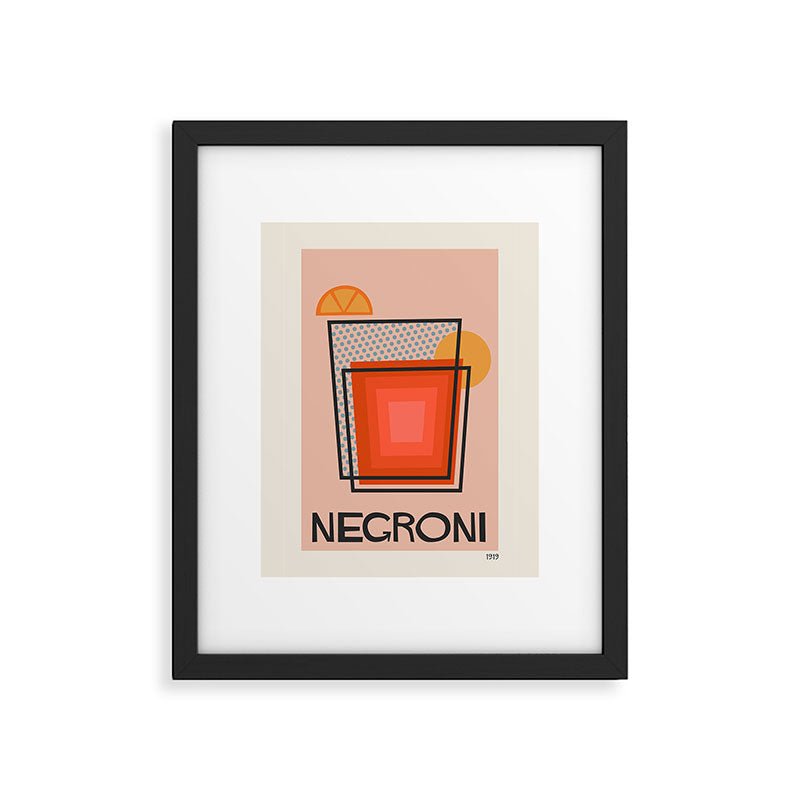 Retro Cocktail Print Negroni Pink Orange Framed Art Print Gallery Image 4