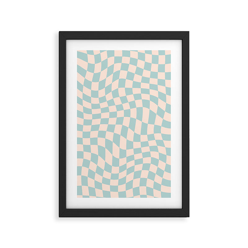 Retro Danish Pastel Light Blue Warped Checkerboard Framed Art Print Gallery Image 2