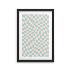 Retro Danish Pastel Light Blue Warped Checkerboard Framed Art Print Gallery Image 2