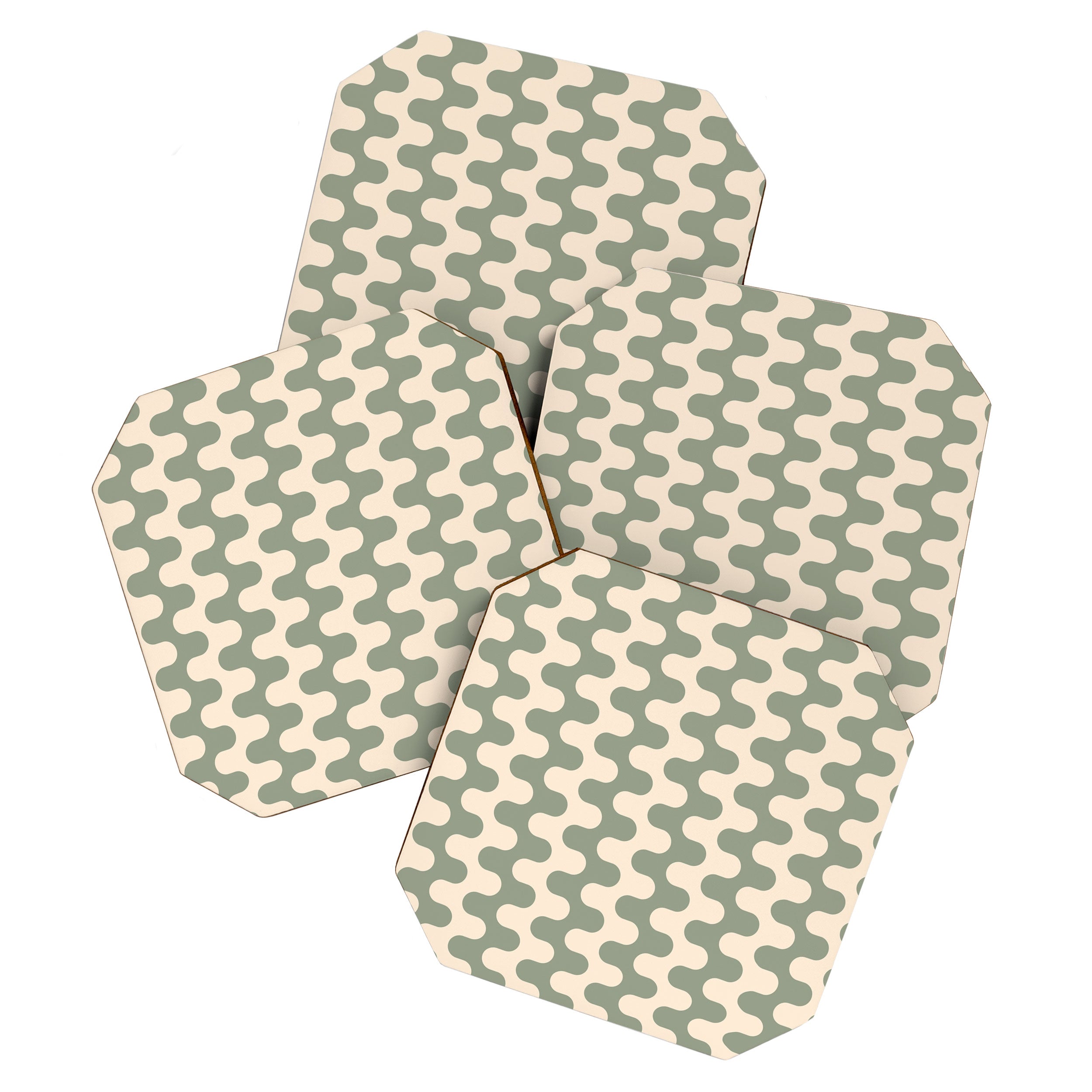 Retro Mid Century Modern Waves in Sage Green Coaster Gallery Image 1
