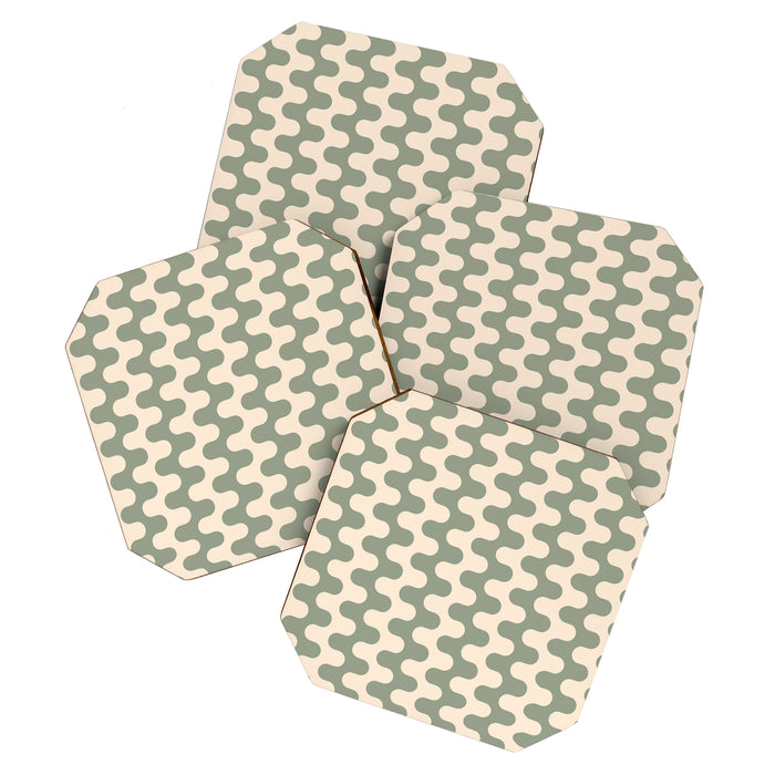 Retro Mid Century Modern Waves in Sage Green Coaster Gallery Image 1