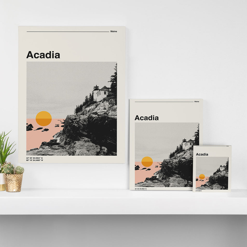 Retro National Park Poster, Acadia Maine, Vintage Mid Century Modern Canvas Print Gallery Image 3