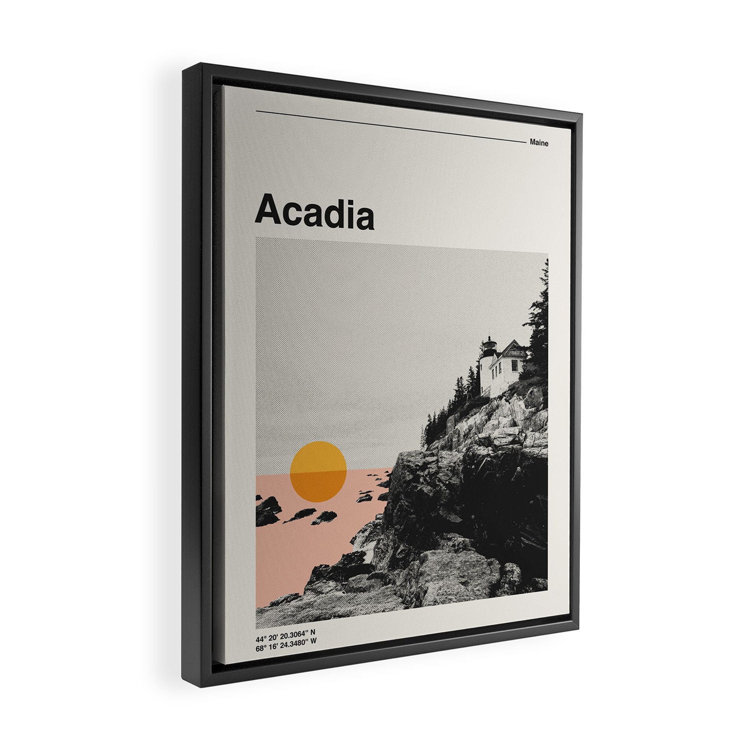 Retro National Park Poster, Acadia Maine, Vintage Mid Century Modern Framed Canvas Print Gallery Image 2