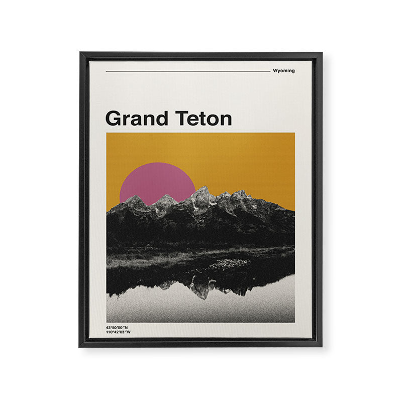 Retro National Park Poster Grand Teton Framed Canvas Print Gallery Image 3