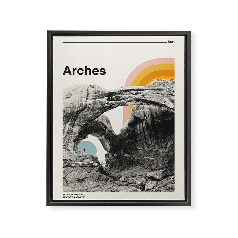 Retro Travel Poster, Arches National Park Collage Framed Canvas Print Gallery Image 6