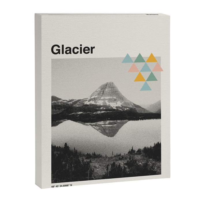 Retro National Park Poster, Glacier Montana, Vintage Mid Century Modern Canvas Print Gallery Image 1