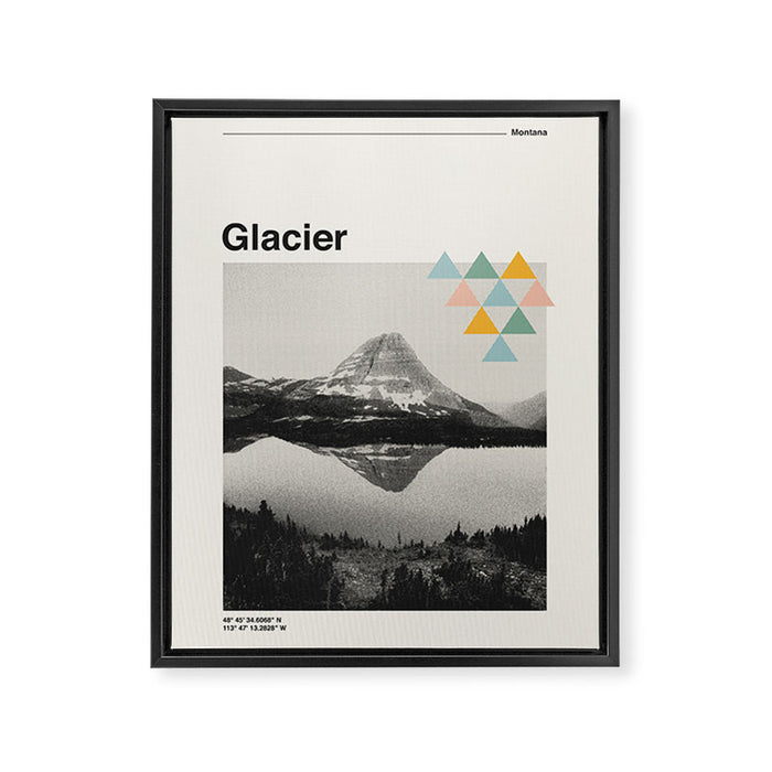 Retro National Park Poster, Glacier Montana, Vintage Mid Century Modern Framed Canvas Print Gallery Image 1