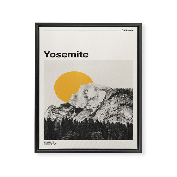 Retro Travel Poster, Yosemite National Park Collage Framed Canvas Print Gallery Image 1