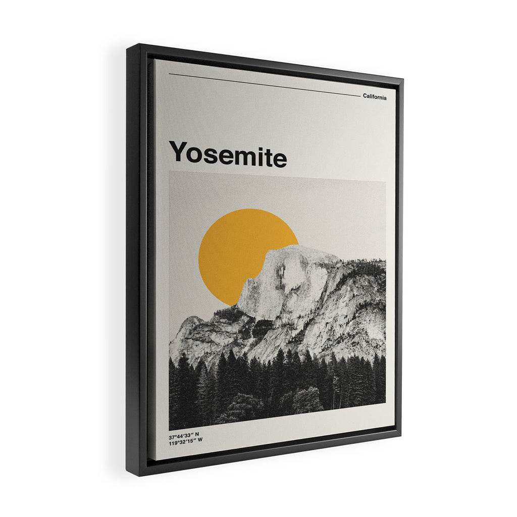 Retro Travel Poster, Yosemite National Park Collage Framed Canvas Print Gallery Image 2