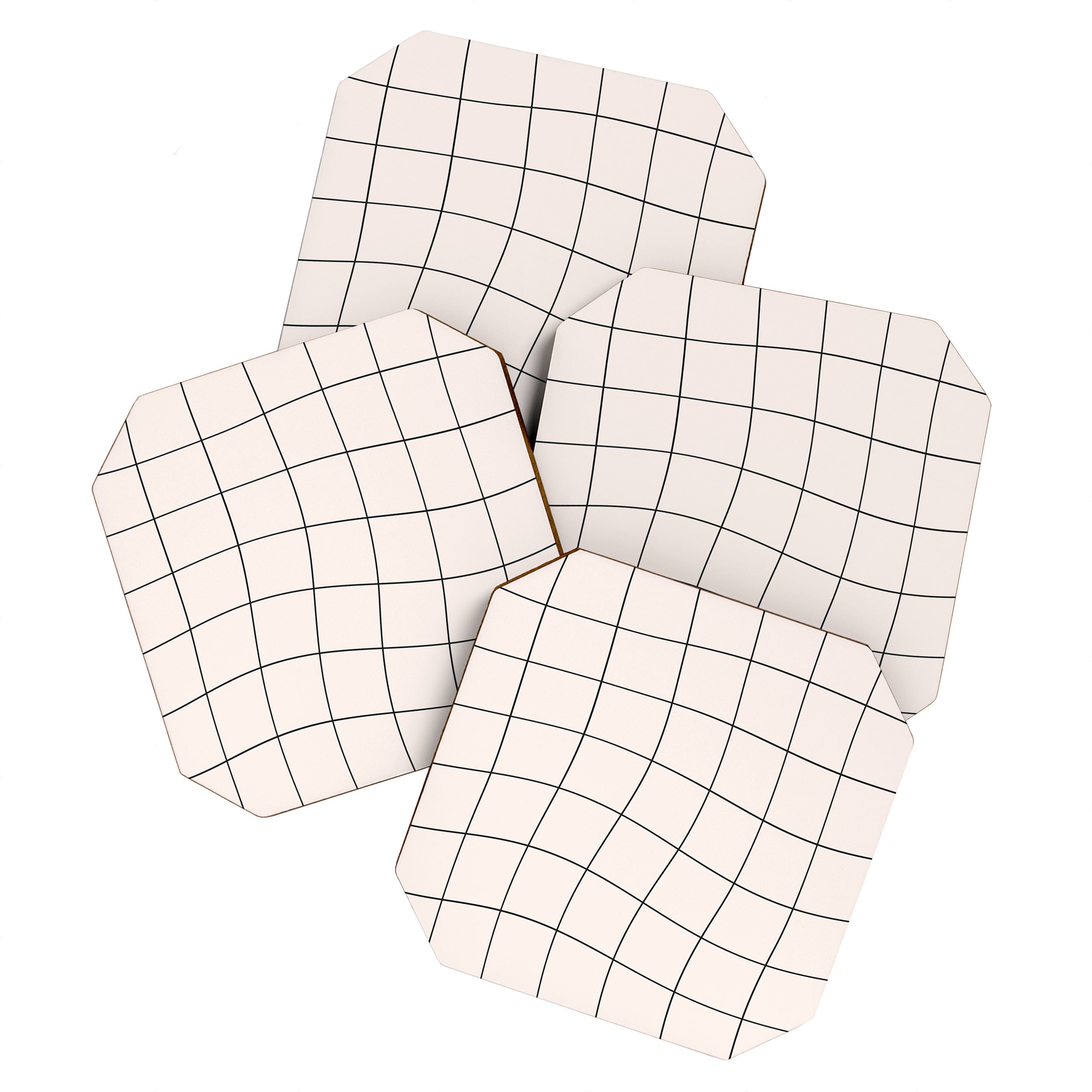 Retro Warped Grid Black and White Coaster Gallery Image 1