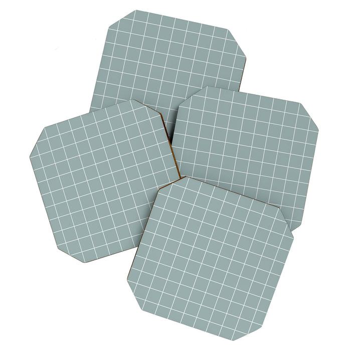 Sage Green Retro Grid Pattern Coaster Gallery Image 1
