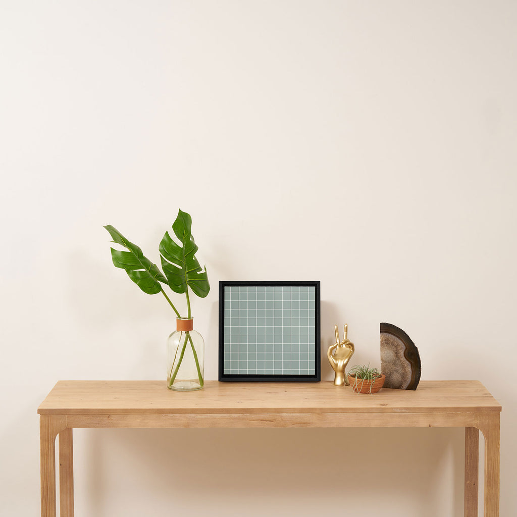 Sage Green Retro Grid Pattern Framed Canvas Print Gallery Image 3