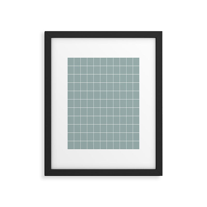 Sage Green Retro Grid Pattern Framed Art Print Gallery Image 4