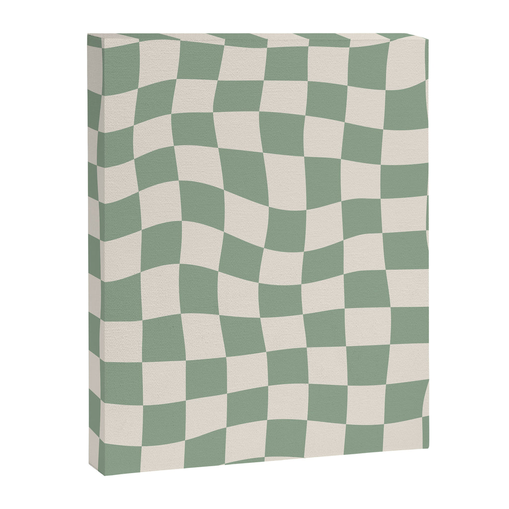Sage Green Wavy Checkered Pattern Canvas Print Gallery Image 6