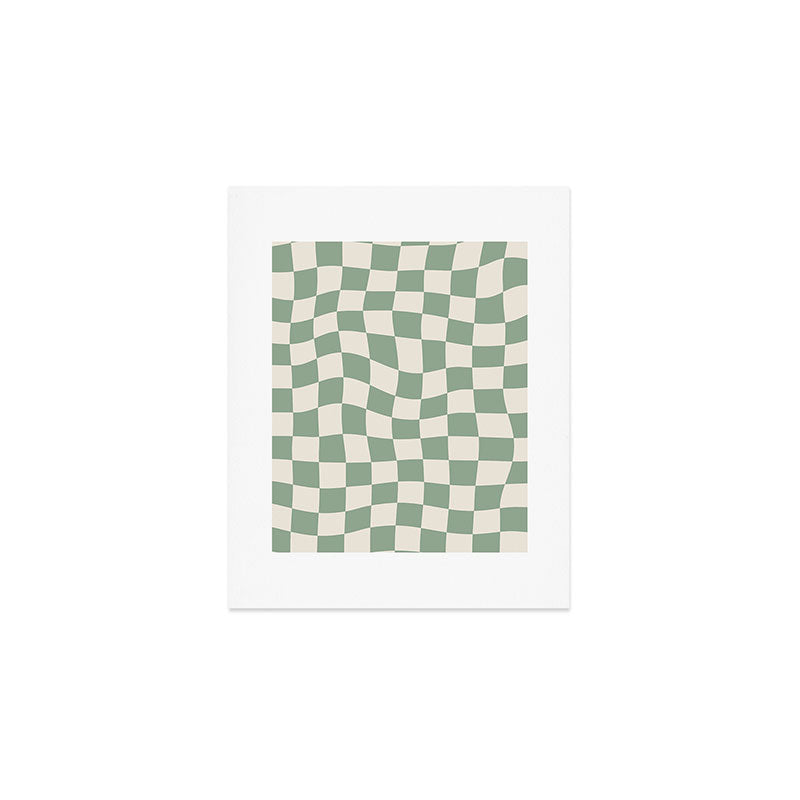 Sage Green Wavy Checkered Pattern Art Print Gallery Image 1