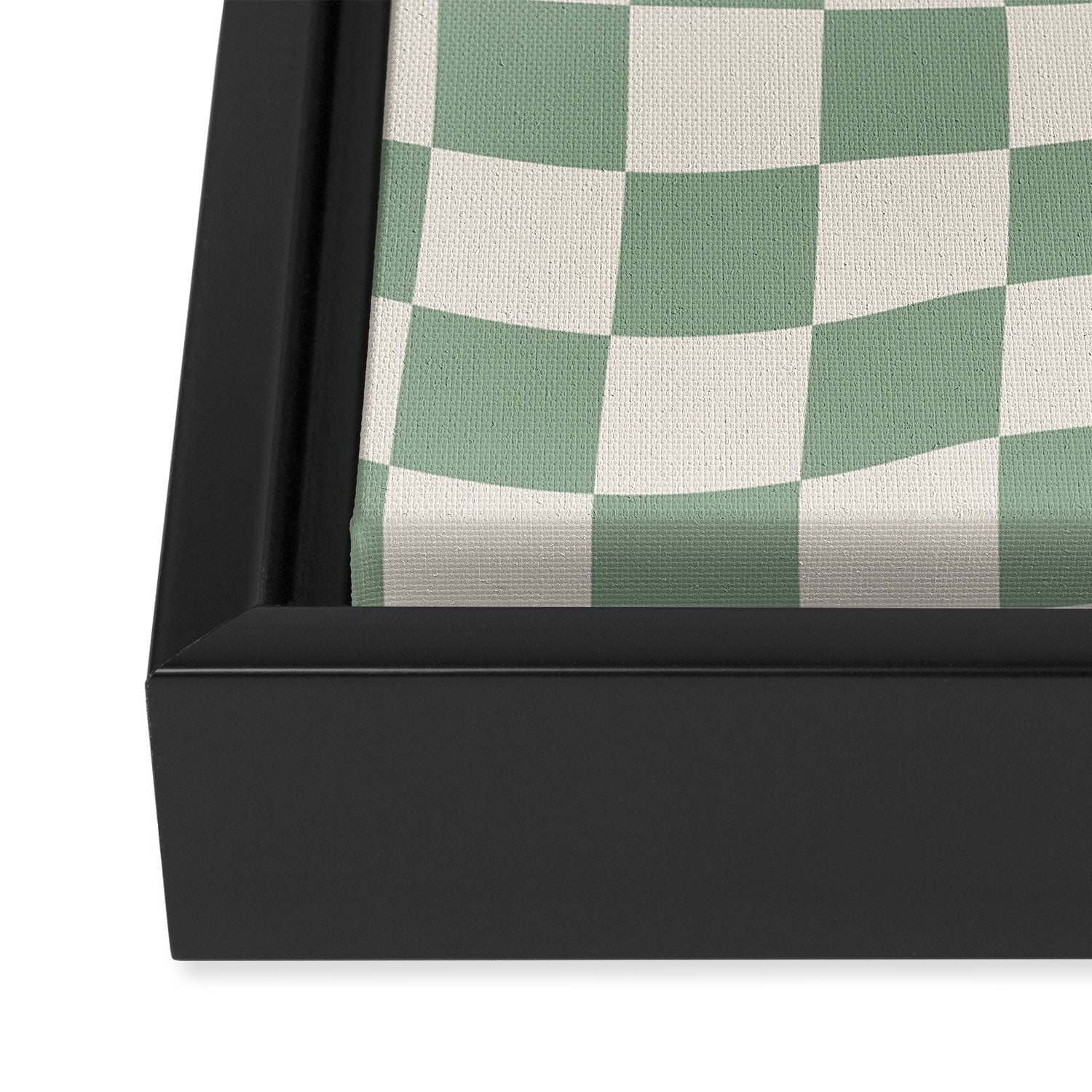 Sage Green Wavy Checkered Pattern Framed Canvas Print Gallery Image 3