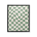Sage Green Wavy Checkered Pattern Framed Canvas Print Gallery Image 6