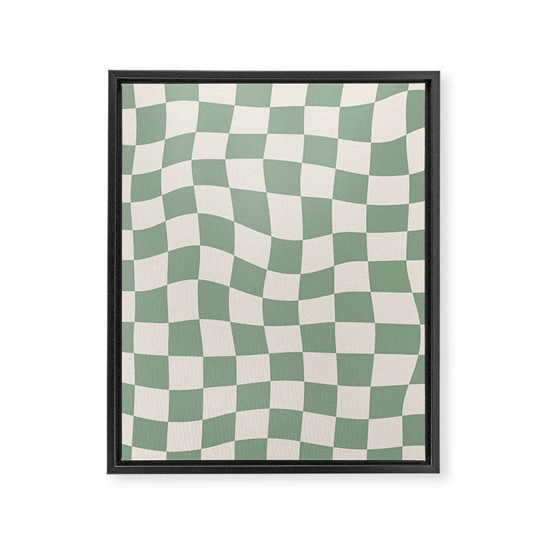Sage Green Wavy Checkered Pattern Framed Canvas Print Gallery Image 6
