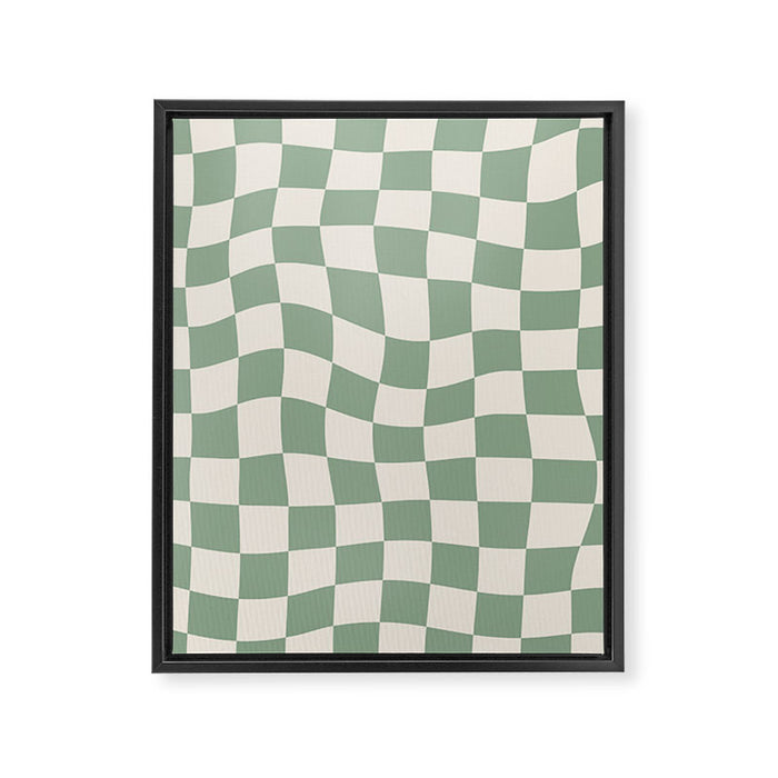 Sage Green Wavy Checkered Pattern Framed Canvas Print Gallery Image 1