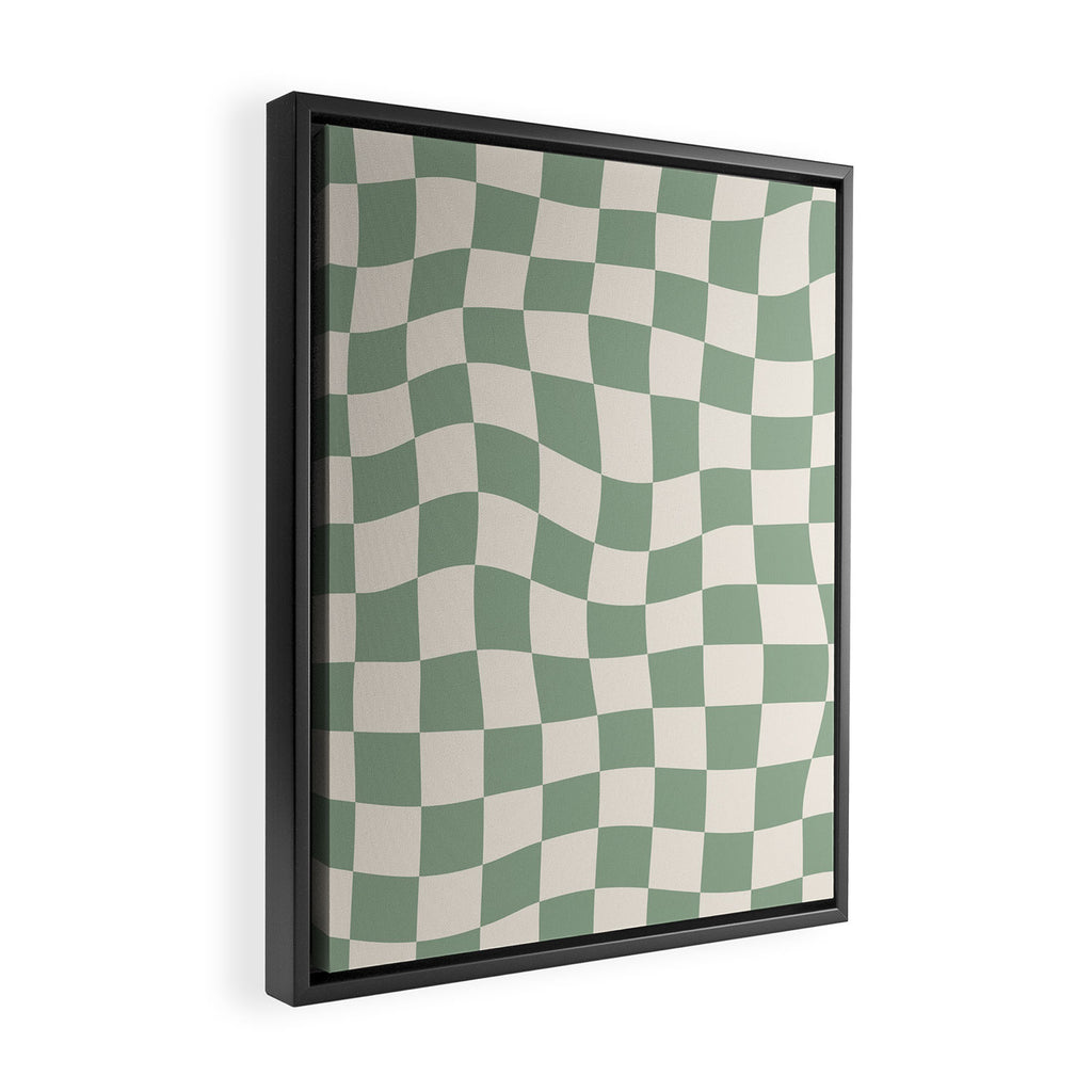 Sage Green Wavy Checkered Pattern Framed Canvas Print Gallery Image 2