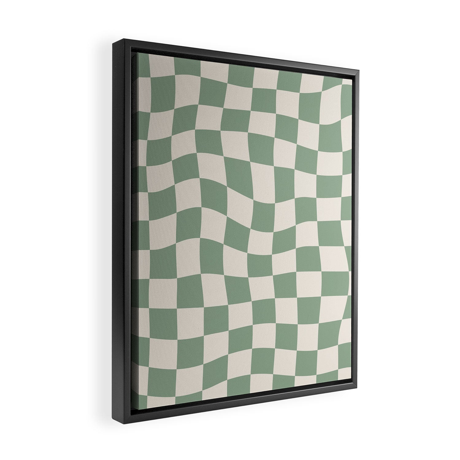 Sage Green Wavy Checkered Pattern Framed Canvas Print Gallery Image 2