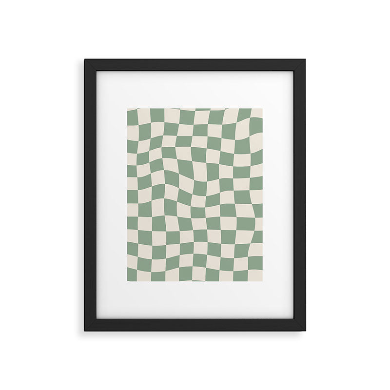 Sage Green Wavy Checkered Pattern Framed Art Print Gallery Image 5