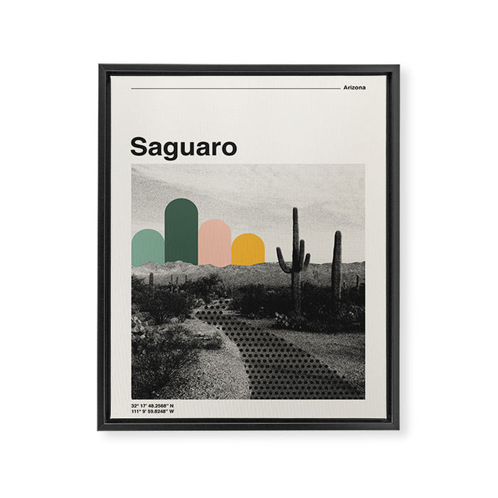 Saguaro National Park Mid Century Modern Travel Poster Framed Canvas Print Gallery Image 1