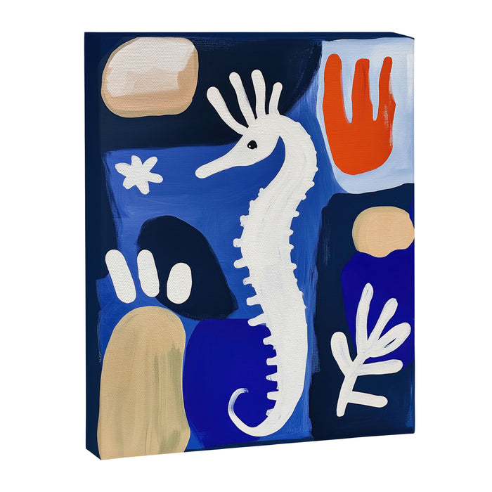 Sea Horse Abstract Ocean Coastal Blue Art Painting Canvas Print Gallery Image 1