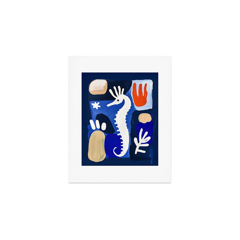 Sea Horse Abstract Ocean Coastal Blue Art Painting Art Print Gallery Image 1